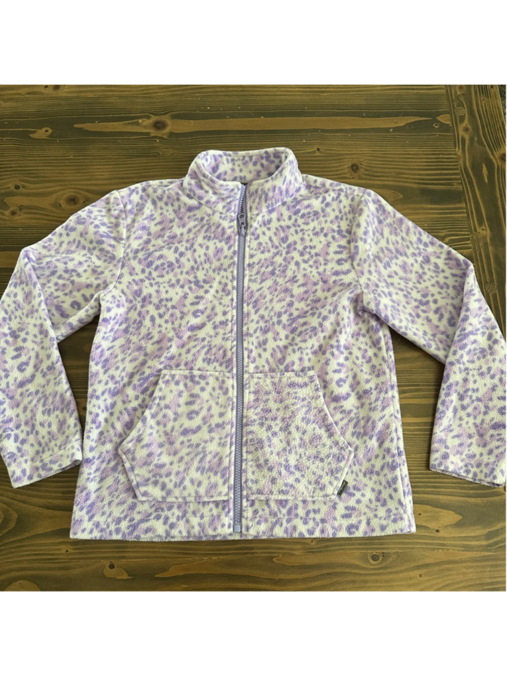 Girls Eddie Bauer Fleece Jacket Size M 10/12 Purple White Leopard Print Zip